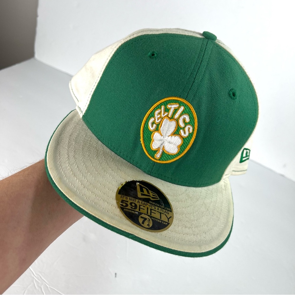 New Era 59FIFTY Vintage Tri-tone Boston Celtics Fitted Wool Cap sz 7 3/4 61.5cm